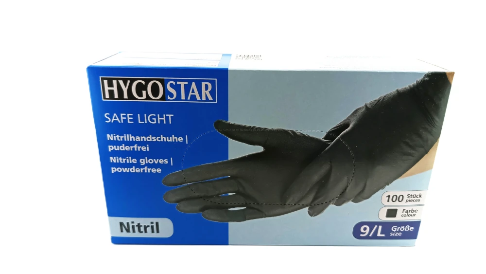 HYGOSTAR | Einmalhandschuhe | Schwarz | Größe 9/L | Nitril | Puderfrei | 100 Stück