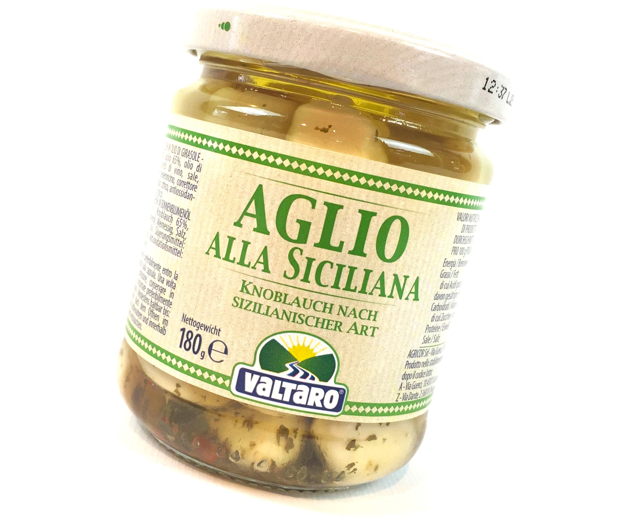 Knoblauchzehen geschält nach Sizilianischer Art | Valtaro | Füllmenge 212g | Abtropfgewicht 180g