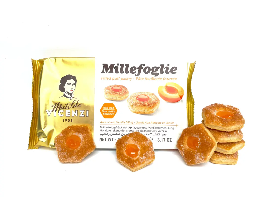 Millefoglie | Blätterteiggebäck mit Aprikosen und Vanillecreme-Füllung | Matilde Vicenzi | 90 g