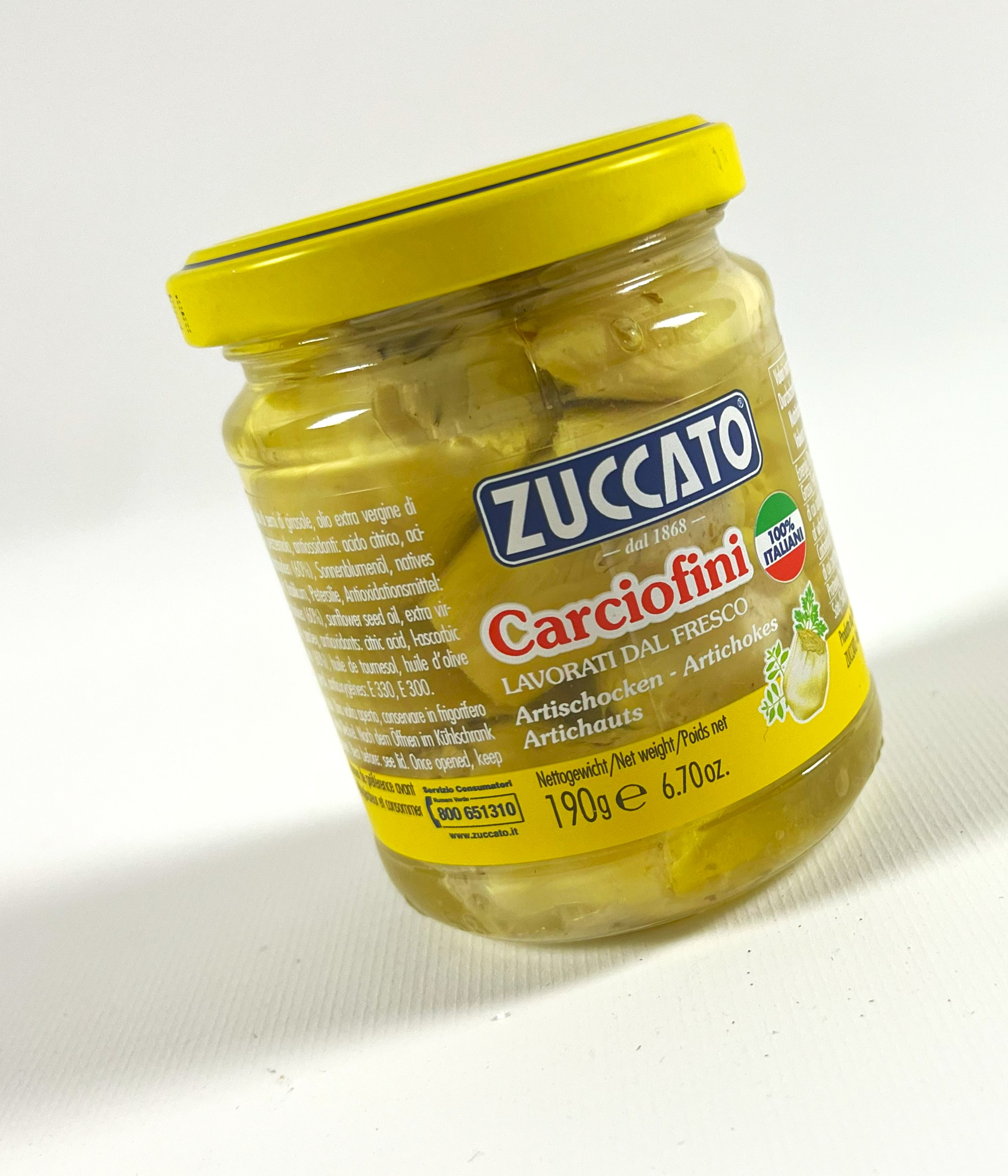 Carciofini | Zuccato | Artischocken in Öl | Netto Füllmenge 190 g / 212 ml 