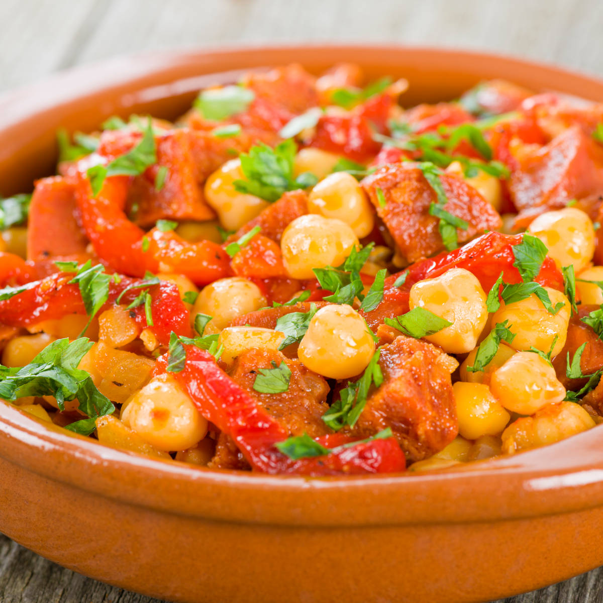 Kichererbsen Wurst Paprika Tapas