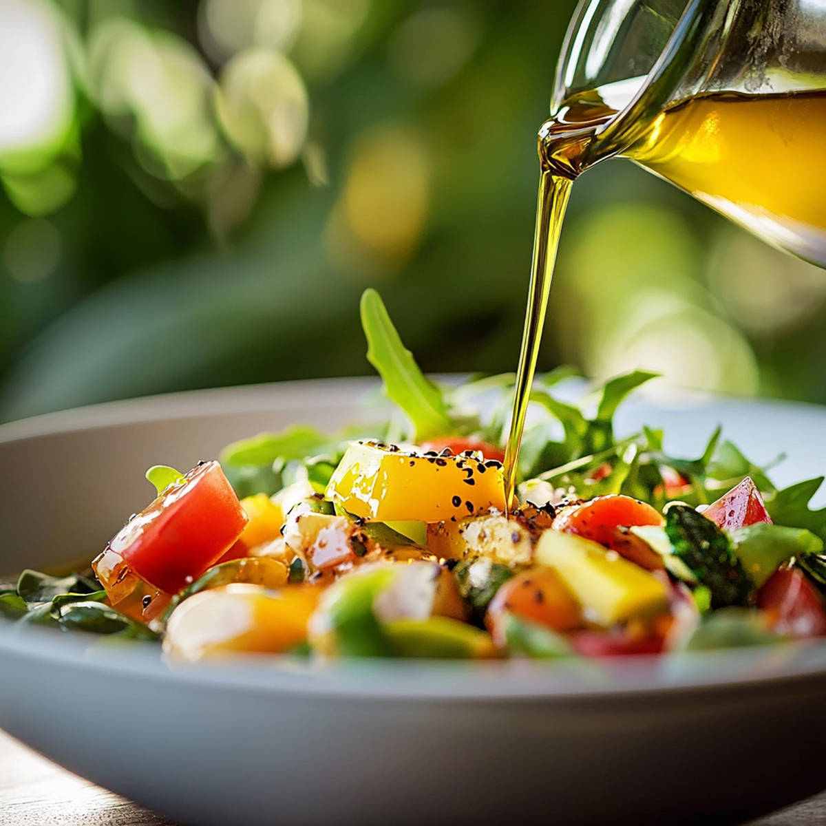 Olivenöl über Salat