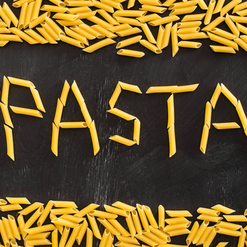 Pasta mit Penne geschrieben