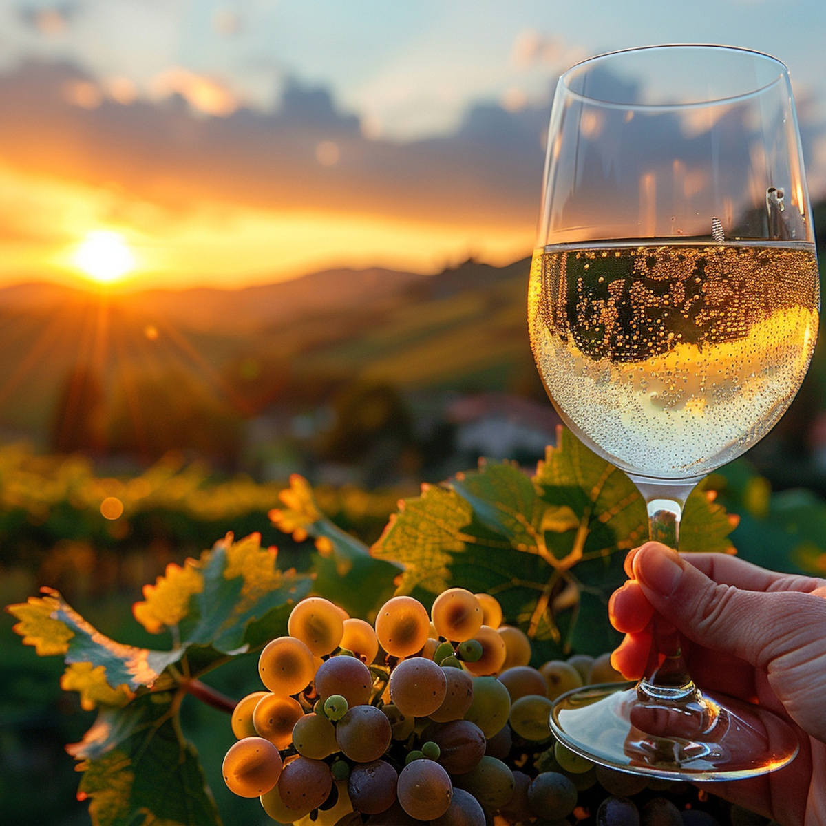 Weißwein in der Abendsonne