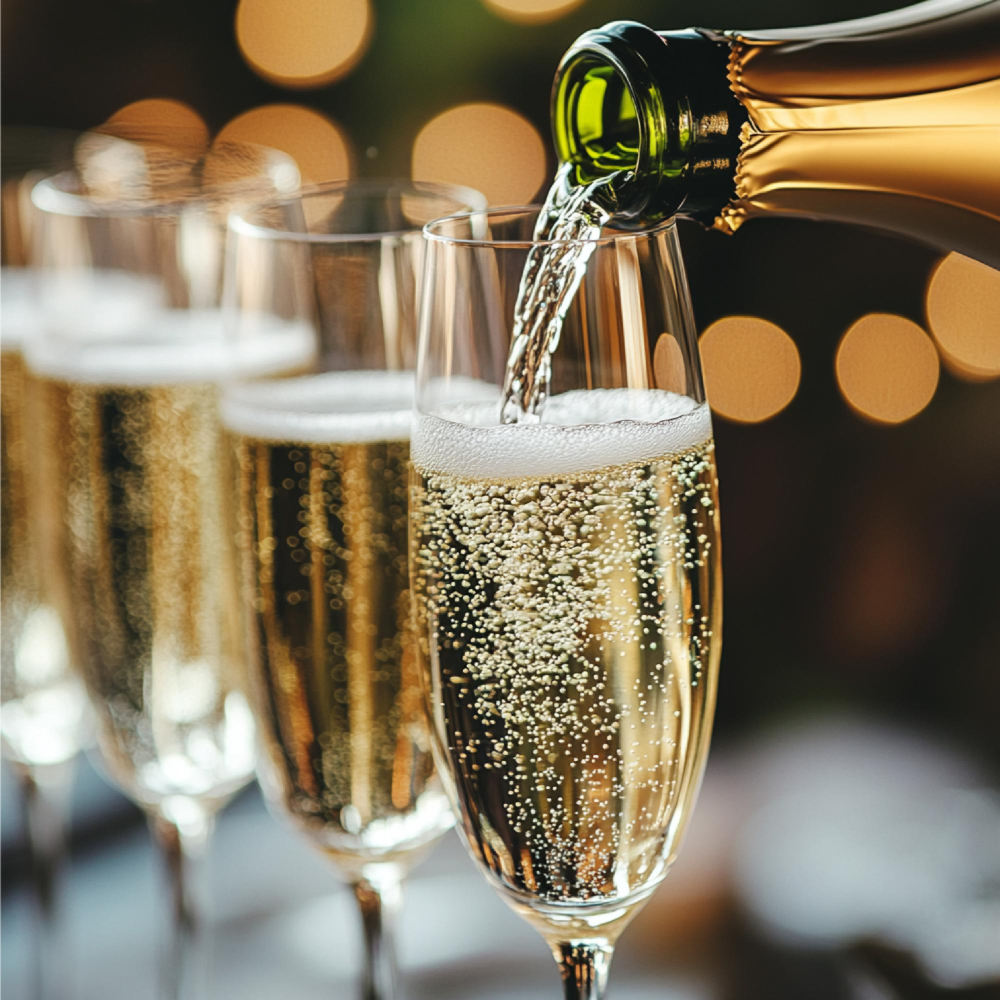 Champagnerflasche wird mit sprudelndem Wasser