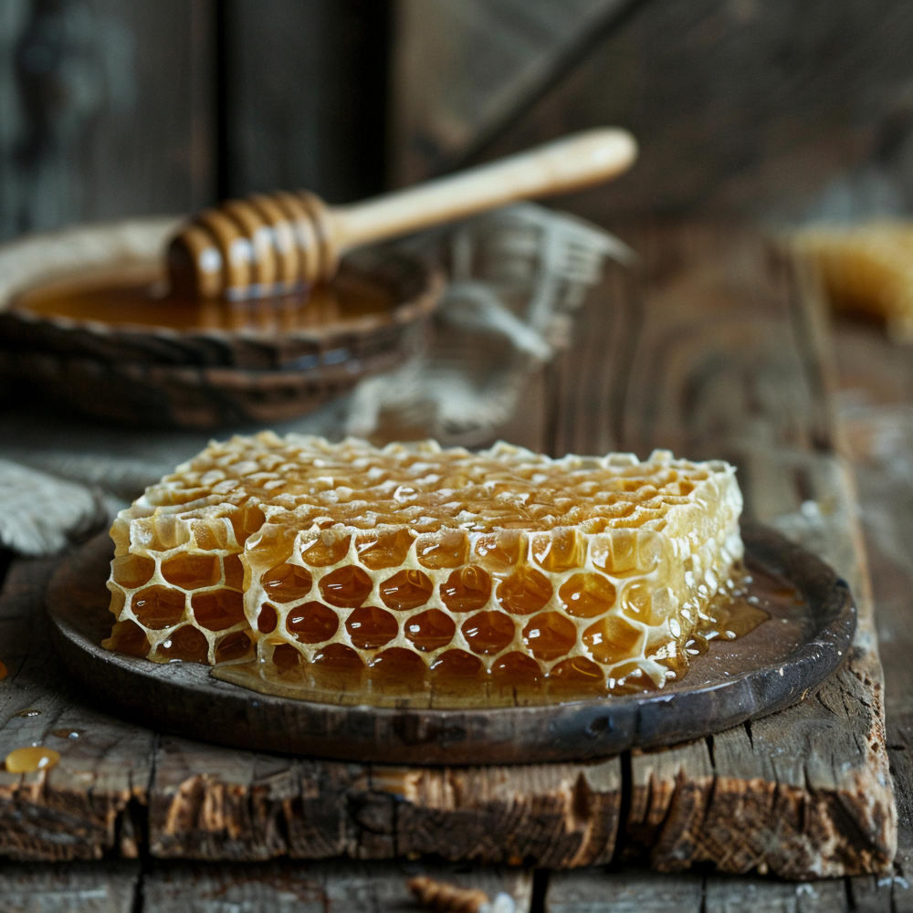 Frische Honigstock auf rustikalem Holzhintergrund