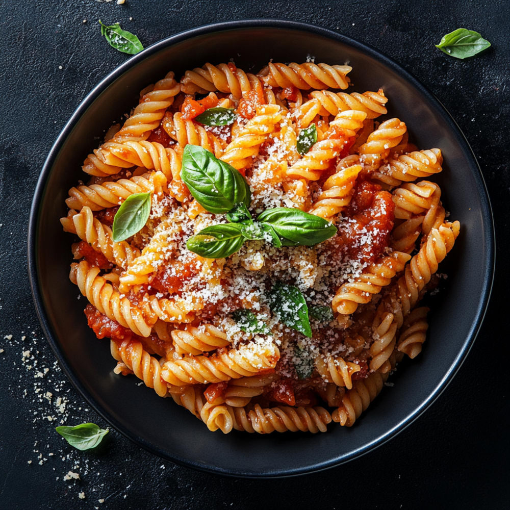 Schüssel Pasta mit Basilikum