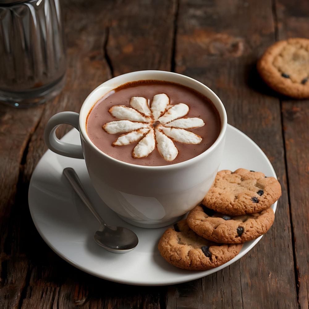 Tasse Kaffee mit einer Blume darauf