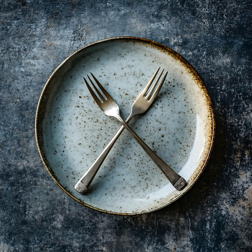 Gekreuztes Besteck auf Teller