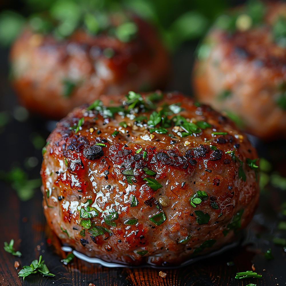 Extreme Nahaufnahme von frischen Fleischkugeln mit saftigen Texturen