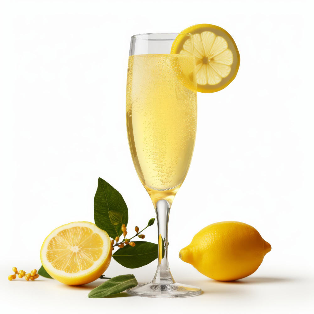 Prickelnder Wein mit einer Scheibe Zitrone