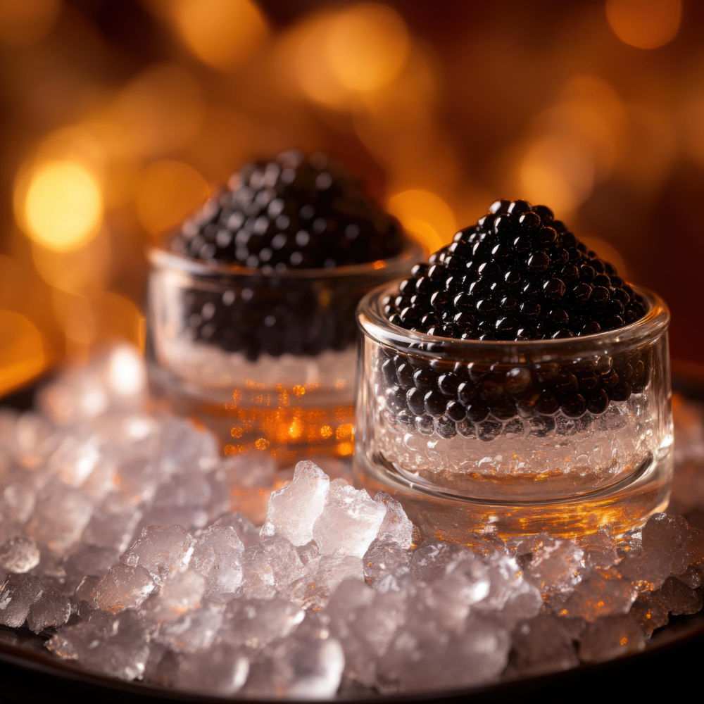 Schwarzer Kaviar elegant auf zerquetschtem Eis