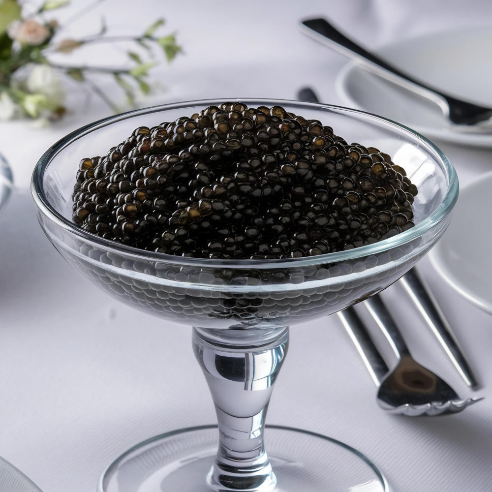 Schwarzer Kaviar in der Glasschüssel