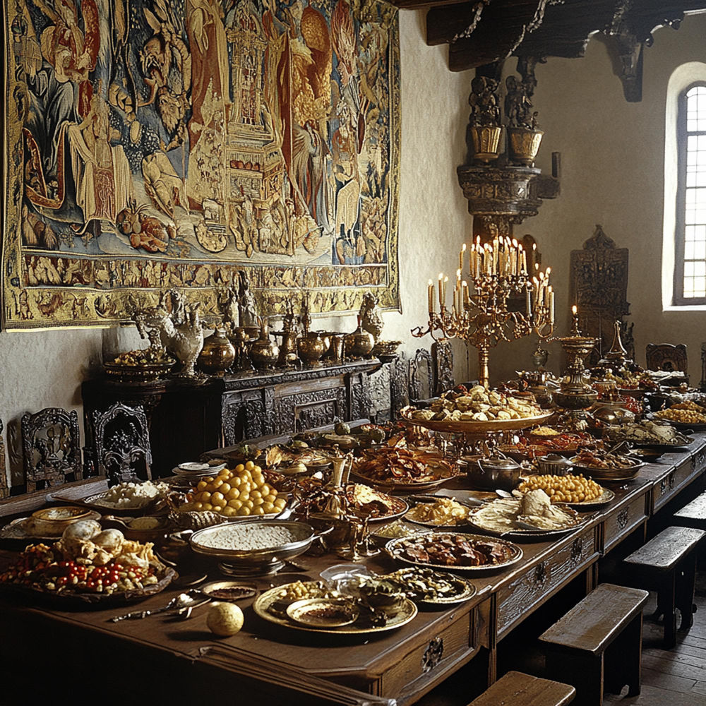 Angerichtete Tafel im Mittelalter