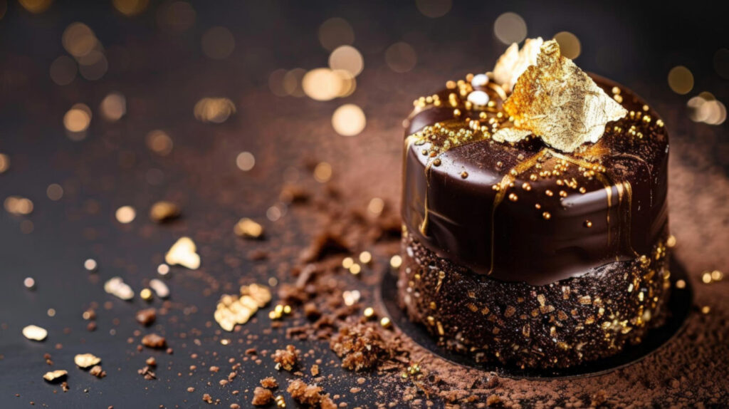 Gourmet-Schokoladen-Dessert mit essbarem Goldblatt