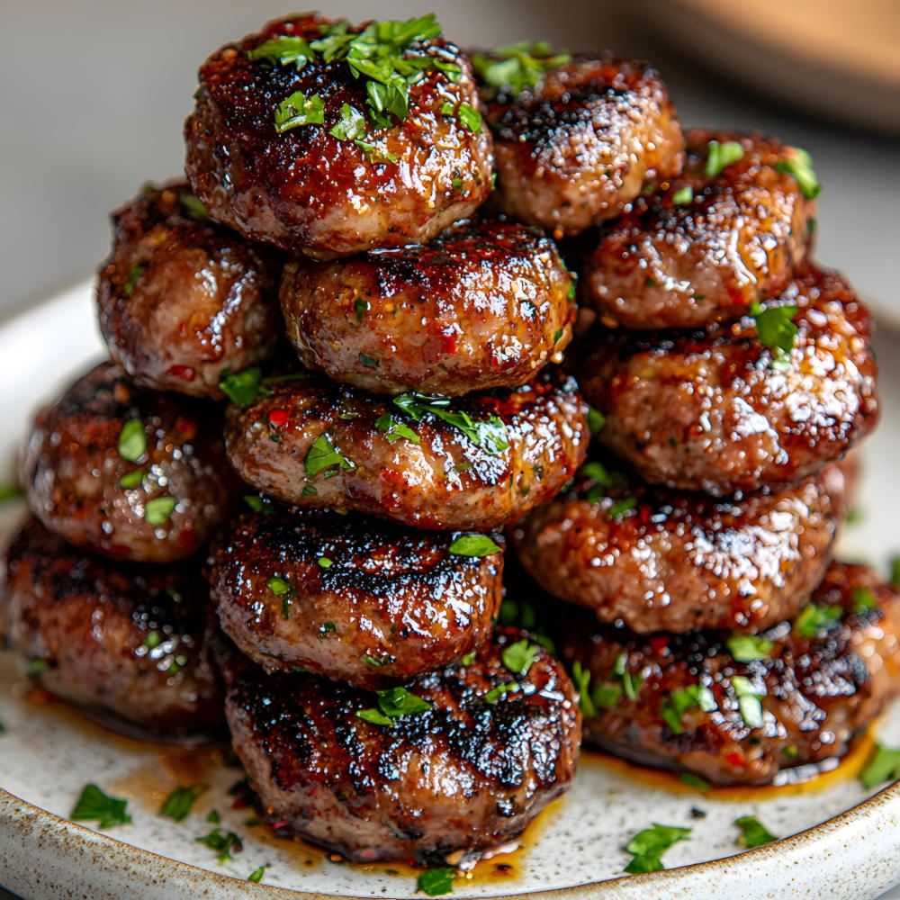 Ein Stapel perfekt gegrillter Fleischbällchen