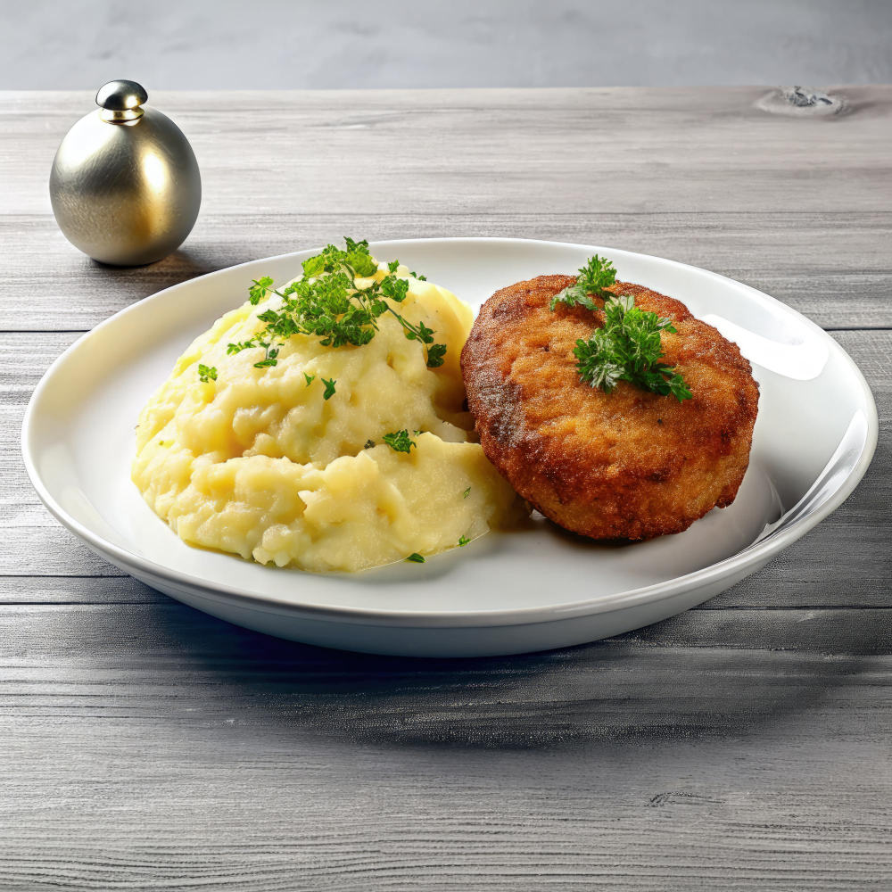 Ein Teller mit Essen und einem silbernen Gegenstand