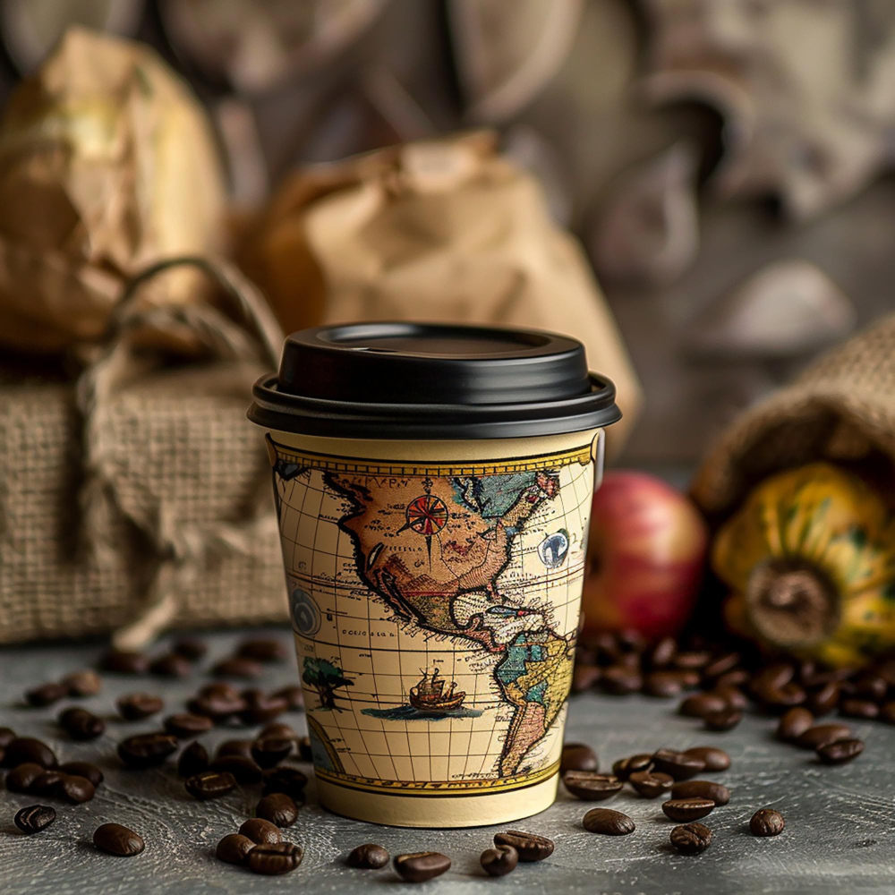 Eine Tasse Kaffee mit einer Karte