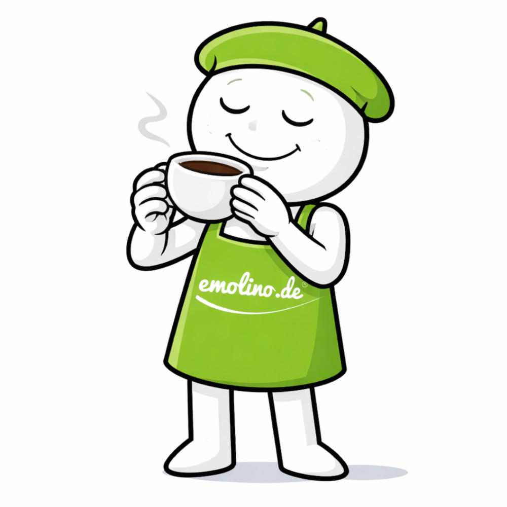emolino trinkt eine Tasse Kaffee