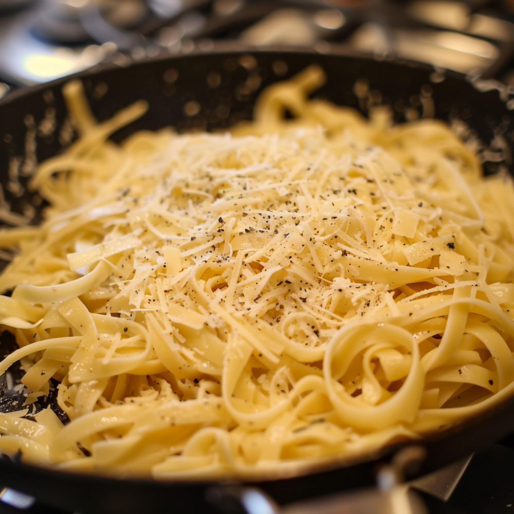Hausgemachte Fettuccine Alfredo Pasta Fettuccines in einer Pfanne