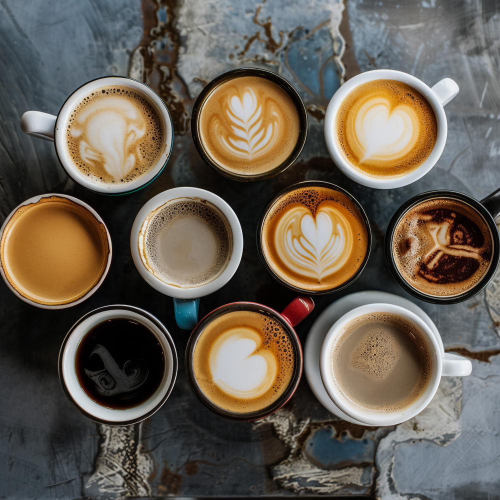 Mehrere Tassen Kaffee sitzen auf einem Tisch