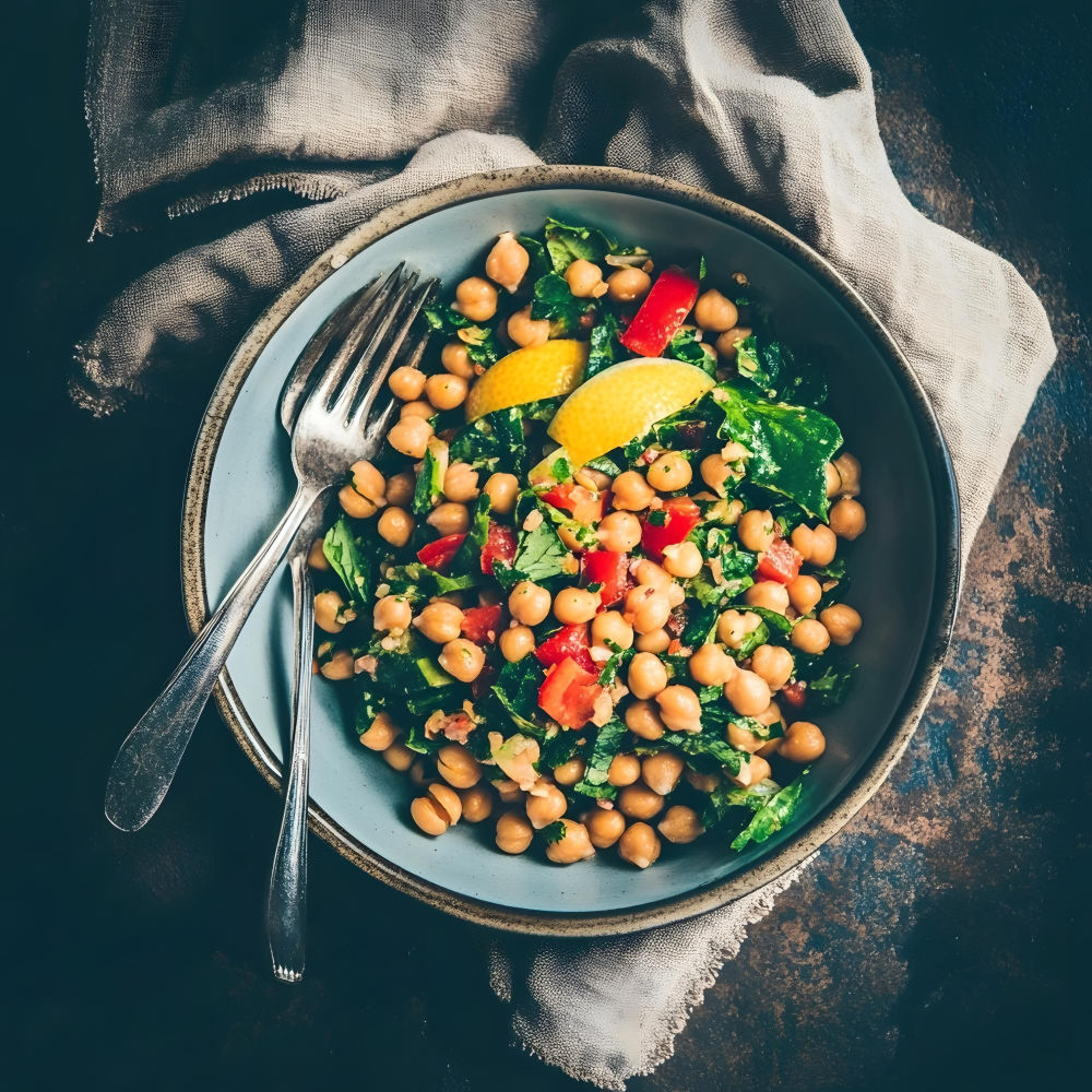 Frischer vegetarischer Kichererbsen-Salat mit Gurken und Tomate