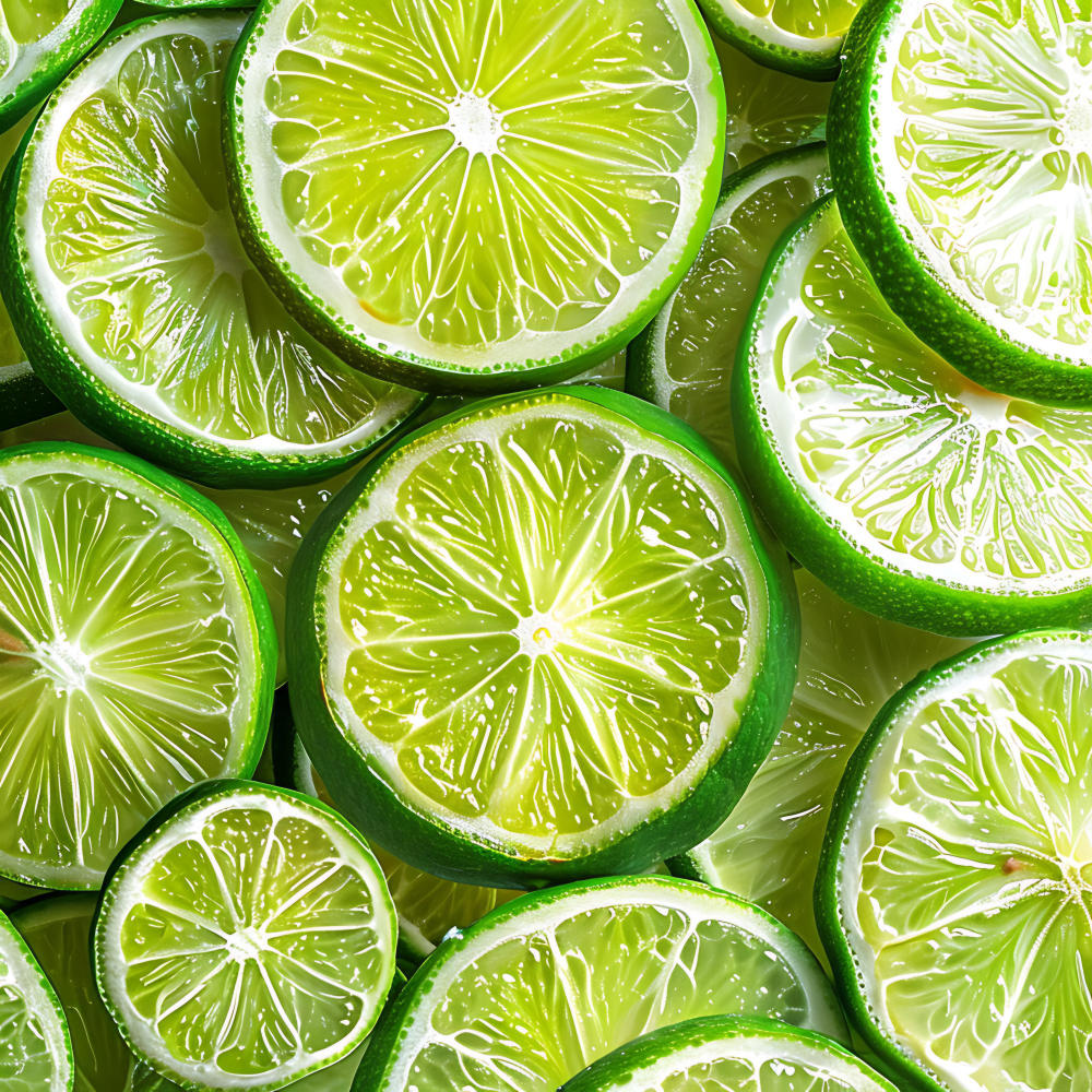 Limettenschnitte in einem Haufen auf einem Tisch angeordnet