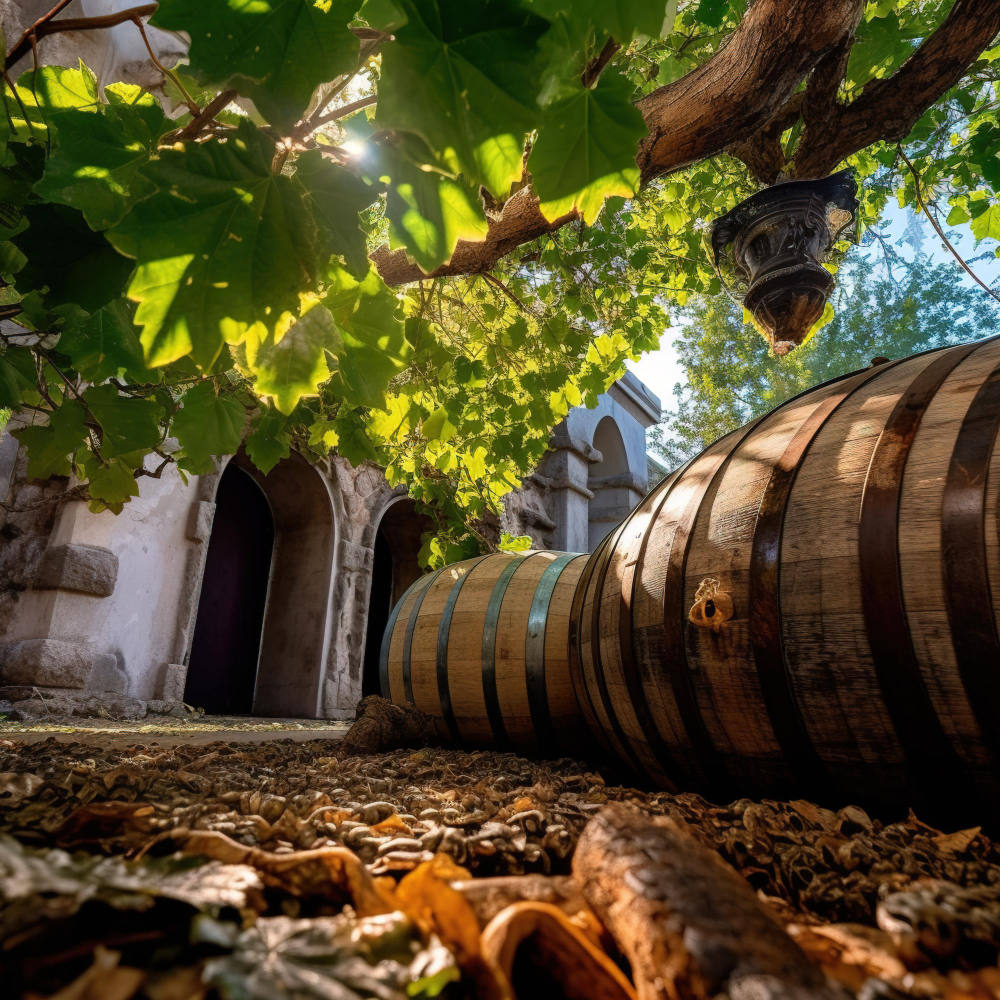 Fässer im Weinberg von Napa