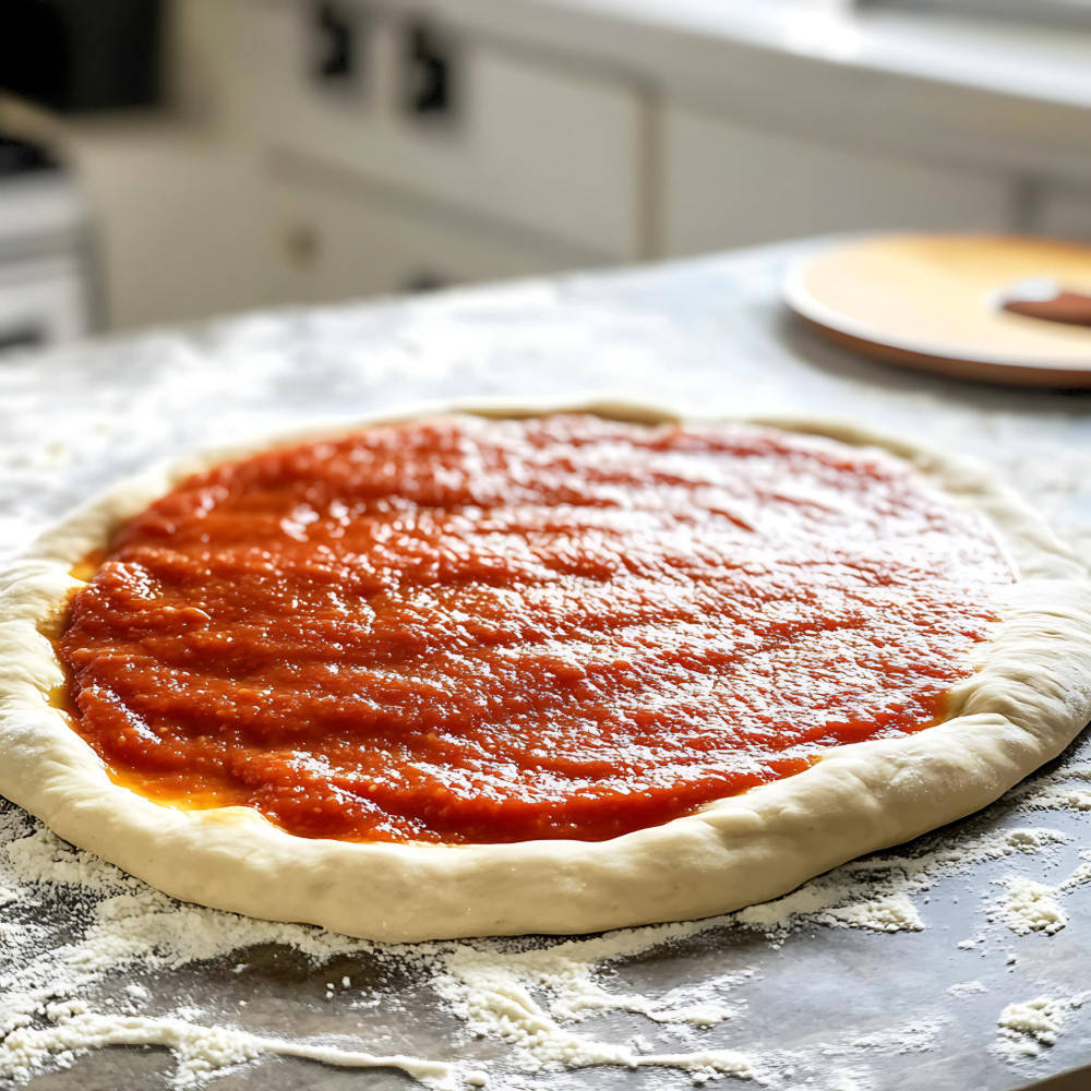 Nahaufnahme eines Pizza-Teigs auf einem Tisch