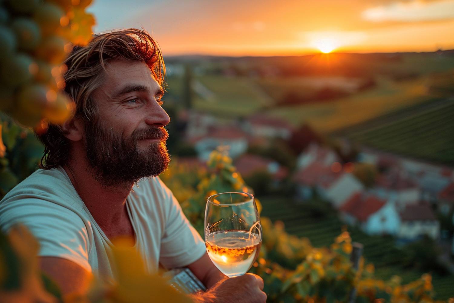 Menschen genießen ein Glas Wein in einem Weinberg